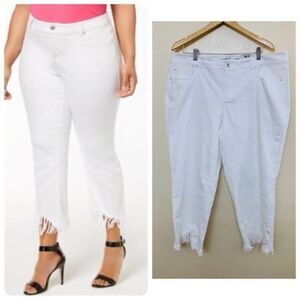 Inc Women's Plus Size Fringed Cropped Jeans Mid Rise 28W White Straight Leg